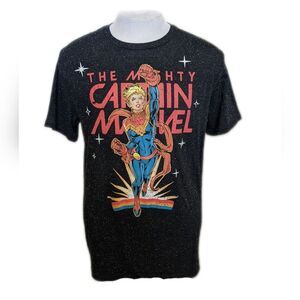 Marvel black & white speckled T-shirt tee w/ The Mighty Captain Marvel Large